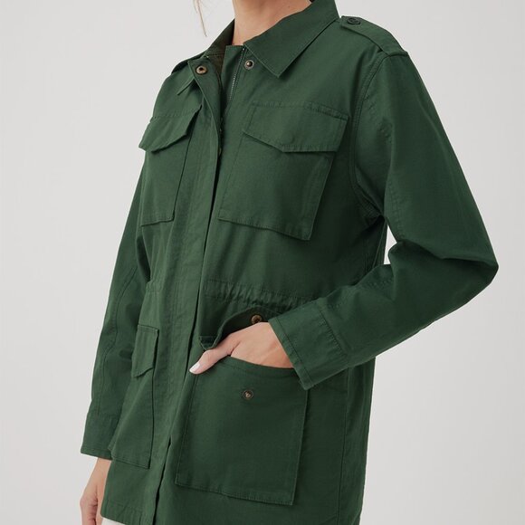 NWT pact Woven Twill Safari Jacket in Hunter Green - Small - Picture 2 of 9